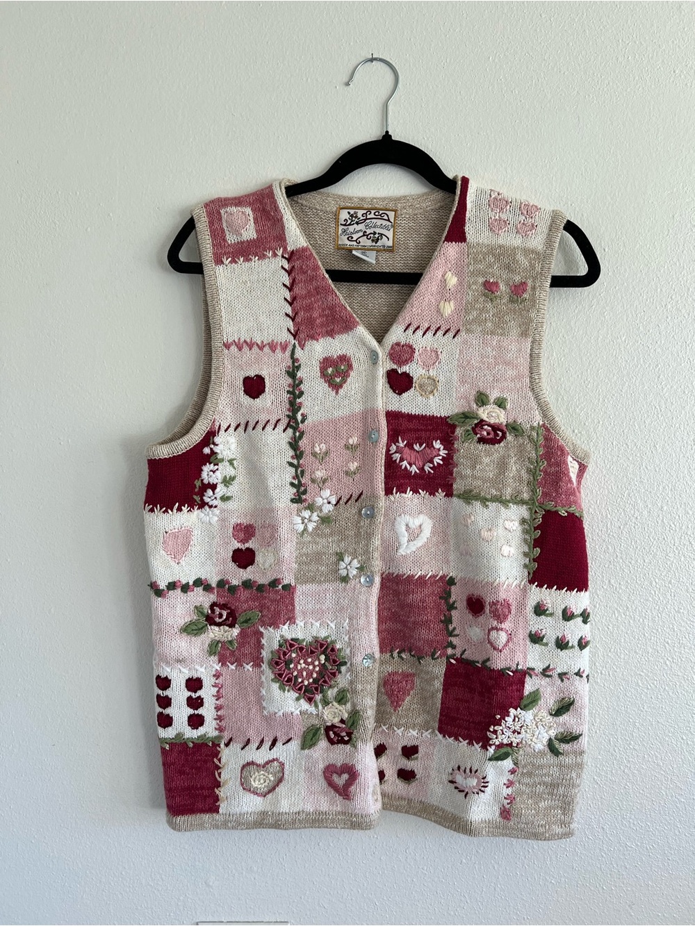 Patchwork Floral Embroidered Sleeveless Cardigan Vest - Pink/Magenta